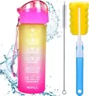 18Oz Water Bottle Kids with Straw,Drink Bottle with Time Marking Leakproof BPA F