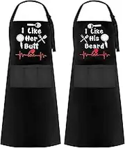 2 Pack Apron, Funny Aprons for Couple, His and Hers Aprons Set, Kitchen Aprons with 3 Pockets for Cooking Grilling Baking, Anniversary Wedding Bridal Shower Birthday Gifts Couples