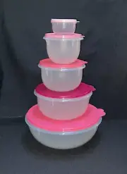 ✅ Brand New Tupperware Classic Mixing Bowls Set Of Five With Seals Pink Color*