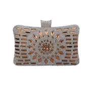 Women Geometric Diamante Evening Party Clutch Bags-Gold