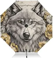 [PDZRMY] Wolf Florals UV Protection Travel Umbrella Compact for Rain and Sun - Auto Open and Close UPF 50+ Windproof Portable 46” Sun Umbrella for Women and Men