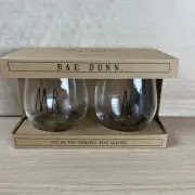 Rae Dunn NWT His & Hers Stemless Wine Glasses NEW 2 Piece Set