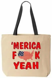 USA Merica Fvck Yeah Patriotic Tote Bag Reusable Red White And Blue Pride
