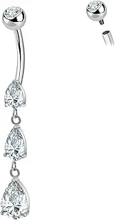 [Designfy] G23 Titanium 14G Dangle Teardrop Belly Button Ring for Women, Cubic Zircon Internally Threaded Belly Button Navel Body Piercing Jewelry