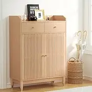 Shoe Rack Cabinet Pine 4-Tier Adjustable Shelves 16 Pairs Storage Organizer