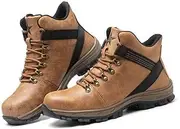 [FouncY] Mens Leather Safety Boots Steel Toe Cap Work Shoes Lightweight Waterproof Industrial Comfortable Sneaker Work Footwear Safety Trainers-Brown||41