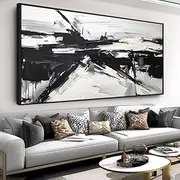 [liysawg] Modern Abstract Canvas Art 20"x40" Black and White Wall Art with Framed for Living Room
