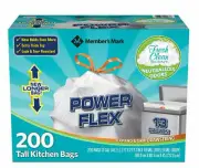 MEMBER's MARK Power Flex Tall Kitchen Drawstring Trash Bags 13 Gallon, 200 Bags