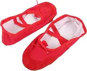 [WRITWAA] Elastic Band Yoga Shoes 1 Pair Pu Dance Shoes Anti-Slip Sole for Kids Adults Ballet Folk Modern Jazz Ballroom Dance Shoes Size 31 Red