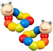 Tummy Time Caterpillar, 2Pcs 7.9 Inch Wood Caterpillar Fidget Toy, Cute Colorful Crawling Toys, Developmental Baby Toys for Boys Girls Toys,Tummy Time Toys