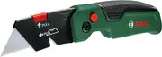 Bosch Home & Garden Folding Knife (Compact, Heavy Duty Folding Knife for DIY, Stainless Steel, One-Handed Opening, Quick Blade Change, Belt Clip, 3 Blades)