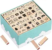 JIEBWCHA Wood Stamp Set - Cartoon Graphic Stamps | Geometry Animal Stamping Printing Toy Kit, Set of 42 Scrapbook Supplies for Kids