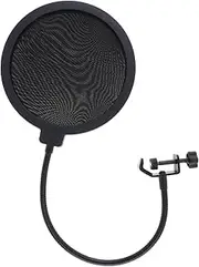 RTNLIT Microphone Pop Filter Mask for Blue Yeti and Other Mic, 6 Inch Dual Layered Pop Wind Screen, Mic Isolation Shield Cover with 360° Gooseneck Clip Stabilizing Arm for Studio Recording, Podcasts