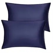 uxcell Satin Pillow Case Sets for Hair Skin, Silky Sateen Pillow Covers with Zipper, Pair of 2 Standard Size Pillowcases, Navy