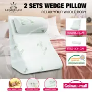 2PCS Memory Foam Bed Wedge Pillow Headrest Back Neck Body Support Cushion Cover