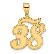 14k Yellow Gold Brushed Border Script Number 38 Pendant