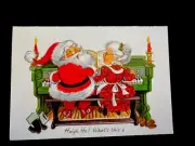 1 VTG Unused MCM Xmas Greeting Card Mr. & Mrs. Clause Playing Piano & Singing