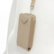 PRADA Symbole Triangle logo saffiano leather Phone lanyard bag beige nude