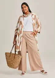 [TS] Taking Shape Longline Linen Bamboo Shirt Size 16 in Print - Plus Size Women's Tops & T Shirts Print