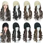 -piece Ski Knitted Cap Wig Highlights Long Water Wavy Hair Daily Use