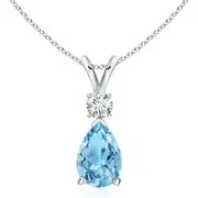 Swiss Blue Topaz Teardrop Pendant with Diamond
