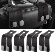 Accevo Back Seat Headrest Hooks,2-in-1 Premium Leather Car Headrest Hanger with Metal Hooks, Car Seat Storage Hooks for Bags, Purses, Phone, 4 Pack
