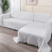 LUFEIJIASHI Sectional Couch Covers l Shape 3 Seater 2 Pieces Couch Covers for Sectional Sofa l Shape with Chaise Large Sectional Sofa Cover for Dogs pet Protector Furniture Covers (White, X-Large)