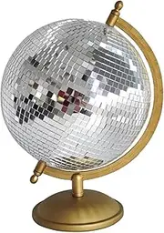 MFGDISCO Disco Ball Globe Home Decor Statues, Classic Tabletop Art Sculpture with Gold Base,Discoball Style Globe Unique Western Modern Decorative Aesthetic Sculptures, 8.5" x 8" x 12", Retro Gold