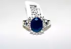 2.40CT OVAL BLUE SAPPHIRE 2 BLUE DIAMOND STERLING SILVER HALO RING 6 NIB HEARTS