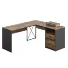 Bestier Computer Desk W/Monitor Stand and 2-Drawers L-Shaped in Rustic Brown
