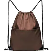 Drawstring Backpack Sports Water Resistant String Bag Sport Gym Sackpack Brown