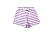 Boxey Cotton Shorts with Elastic Waist + Contrast Drawstring - Lavender Stripe