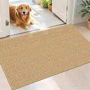 Front Door Mat Outdoor Rubber Door Mat Washable Porch Rug Carpet Mat, Non Slip Welcome Mats for Entrance Kitchen Laundry Bedroom, 60X90CM Beige