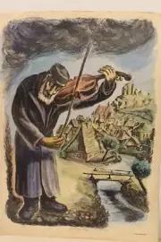 Violin Man by Chaim Goldberg Lithograph Colored 20 x 28