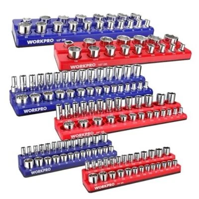 Magnetic Socket Organizer Set, 6 6 Pieces-1/4", 3/8", & 1/2" DR, SAE & Metric