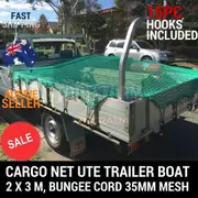 CARGO NET 2X3 UTE TRAILER TRUCK 2MX3M NYLON 35MM MESH BUNGEE CORD FREE 15PC HOOK