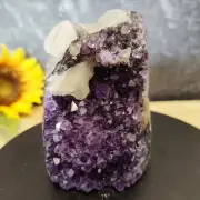 556g EX-Grade Natural Amethyst Geode Cave Crystal with Sugar Calcite -Gift Decor