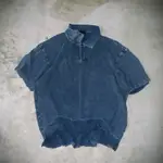 滾青店::: VINTAGE INDIGO BLUE 藍染 仿舊水洗 泛白感 POLO衫 短袖