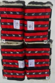 Horse Tendon or Paddock Boots Small. Set of 4. Suede and Fleece. Black and Red.