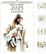 Bible Stories Wall Calendar 2025,12 Months Calendar Christian Bible Verse Wall Calendar,Nature Watercolours Hangable 2025 Decorative Christian Wall Art,Monthly Paper Planner Calendars