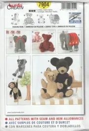 Burda Sewing Pattern 7904 Cuddly Fleece Toy Monkey Bears & Elephant