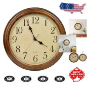 Stylish 16-Inch Non-Ticking Pine Wood Clock with Large Readable Arabic Numerals
