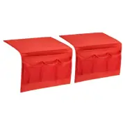 2pcs Bedside Caddy, Bed Caddy Bedside Organizer Bed Hanging Caddy 4 Pocket,Red