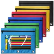 V-Opitos Pencil Pouch for 3 Ring Binder, Bulk 6 Pack 3-Holes Zipper Pencil Po...