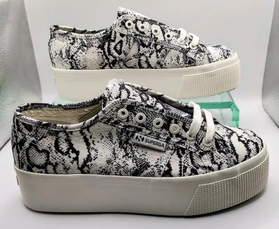 Superga 2790 Platform Ladies Trainers White Avorrio-Navy Snake In Size UK 5.5