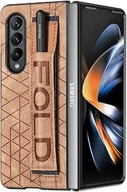 Asuwish Phone Case for Samsung Galaxy Z Fold 3 5G 2021 and Cell Accessories Leather Cover with S Pen Holder Slot Wrist Strap Protective Hard Rugged Hybrid ZFold3 Z3 Fold3 3Z ZFold35G Women Men Brown