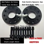 2Pc 25mm Thick Audi 5x112mm CB 66.56 Wheel Spacer Kit 14x1.5 Ext. Bolts Included (for: Audi)
