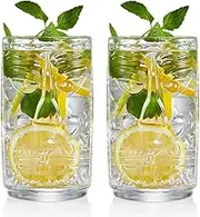Highball Glasses - 13 oz - Novelty Drinking Glasses - Set of 2 Crystal Glass Tumbler - for Water, Juice, Beer, Cocktails, Mojito, Wine and Whiskey, Bar Glassware