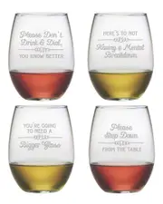 Susquehanna Glass Set of Four 21oz Wine Wisdom Assortment Stemless Glasses