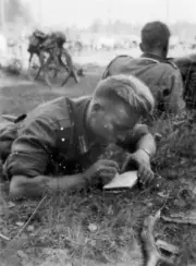 WW2 WWII Photo German Soldier Taking Notes World War Two Wehrmacht / 2575